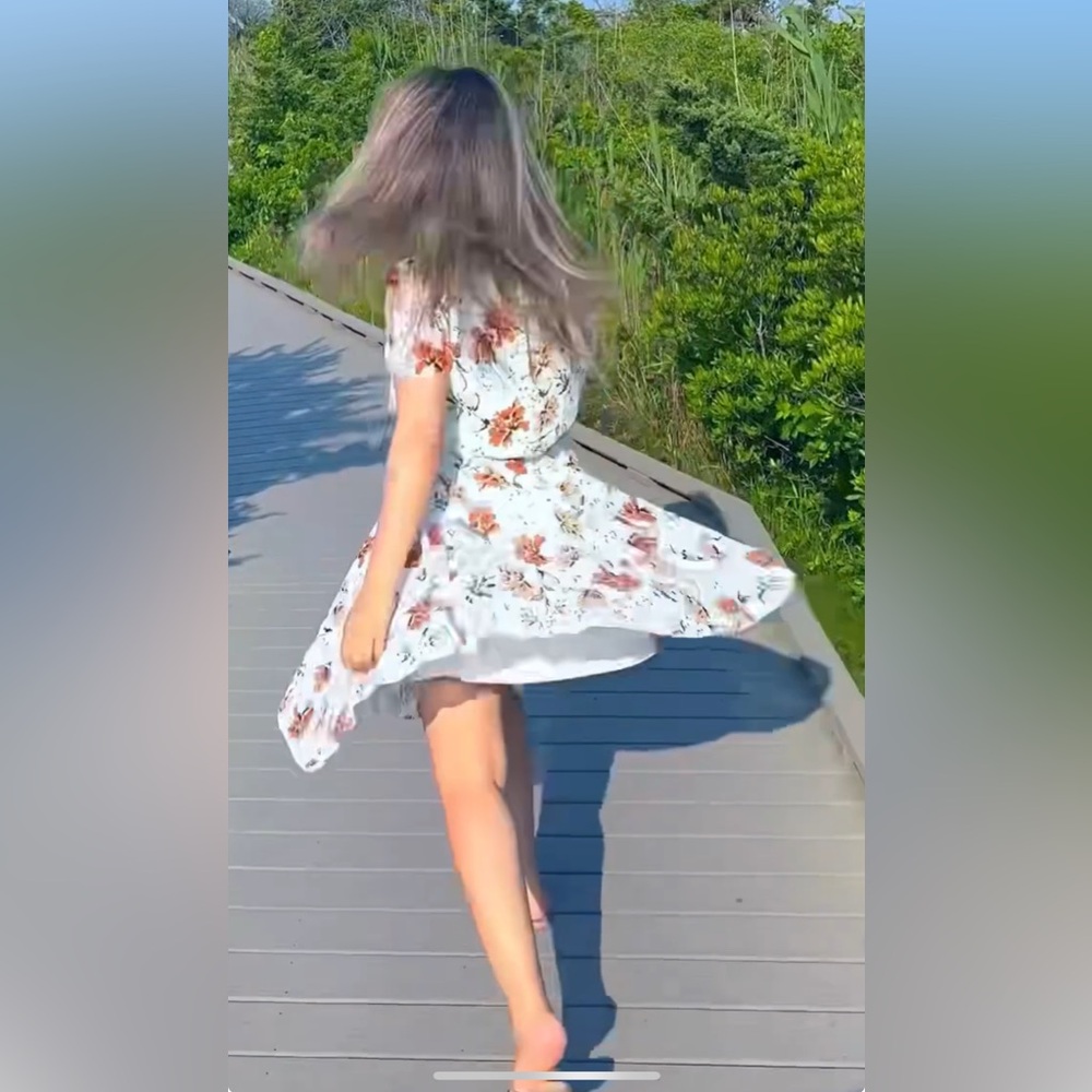 Floral Knee Length Dress Short Sleeve